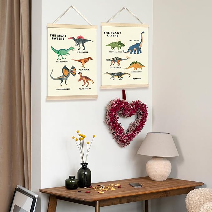 Hiuwevt Educational Dinosaur Poster Hanger Frame, Dinosaur Room Decor for Boys, Dinosaurs Boys Room Wall Art Decor for Classroom Kids Room Nursery Playroom Home, 12x16 Inch Set of 2
