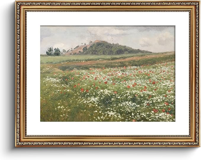 ARPEOTCY Vintage Gold Framed Large Wall Art, Fields with Wild Poppies Retro Paintings, Canvas Prints Artwork with Antique Frame, Victorian Wall Picture Decor for Gallery Living Room 16x20 inch