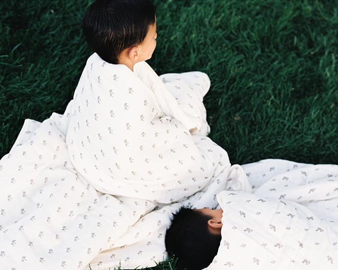 Oilo Baby Blanket, Luxury Plush Chenille Backing & Organic Cotton Jersey Print, Double Layered, 30" x 40", Rolled Jersey Edge Trim, Infant & Toddler Size, Heirloom Organic Collection, Mushroom