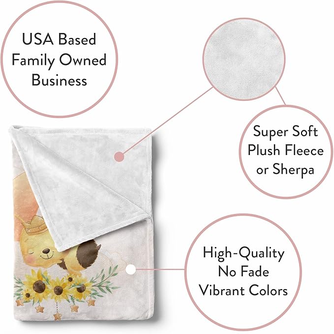 Personalized Baby Blankets with Name | Custom Bee Blanket for Baby Girls and Baby Boys | Unisex Warm Soft Fleece Swaddle Blanket Minky | (Bee, Fleece 30"x40")