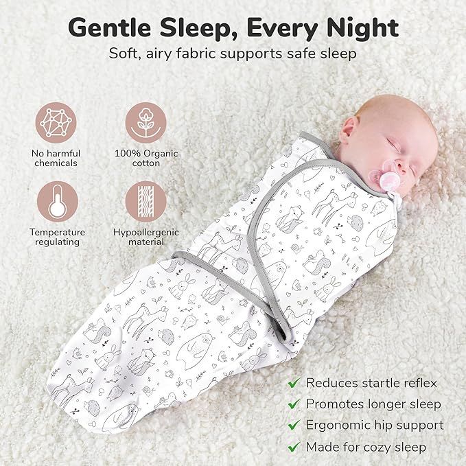 Mama Cheetah Preemie Swaddle Sack - Organic Swaddle Sleep Sacks for Preemies, 4-7 lbs, Newborn Essentials, 3-Pack, Grey