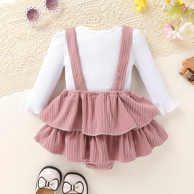 YOUNGER TREE Newborn Baby Girl Fall Winter Outfits Long Sleeve Romper Corduroy Overall Dress Infant Skirt Clothes Sets