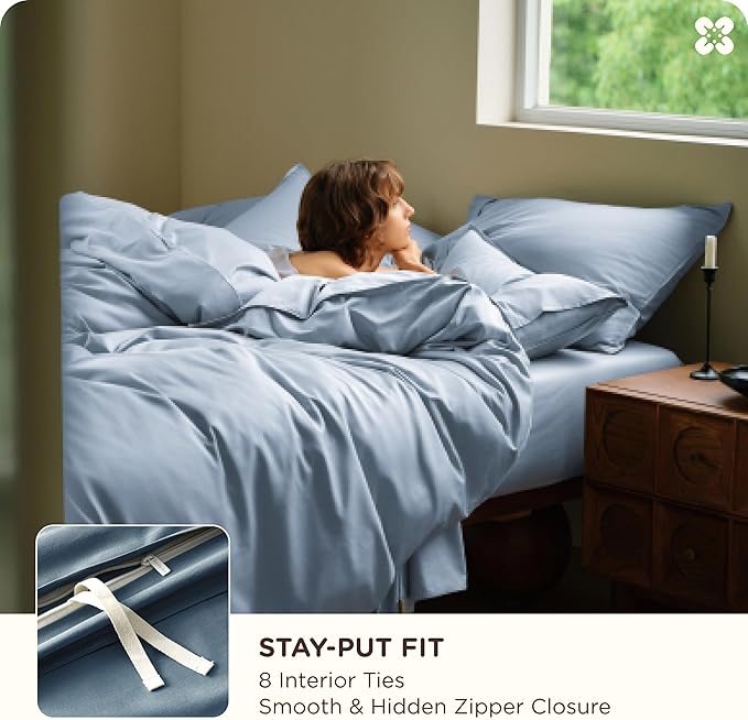 Bedsure Cooling Duvet Cover King Size, Cotton & Rayon Derived from Bamboo Blend Duvet Cover Set for Hot Sleepers,Ultra-Soft, Breathable & Lightweight Home Bedding for All Seasons (Light Blue,104"x90")
