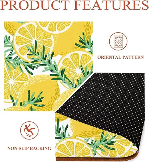 Round Lemon Rug Yellow Circle Rugs for Bedroom Dorm Living Room Lemon Tree Area Rug Floor Mat Pad Doormat Carpet, 3'X3'(90x90cm)