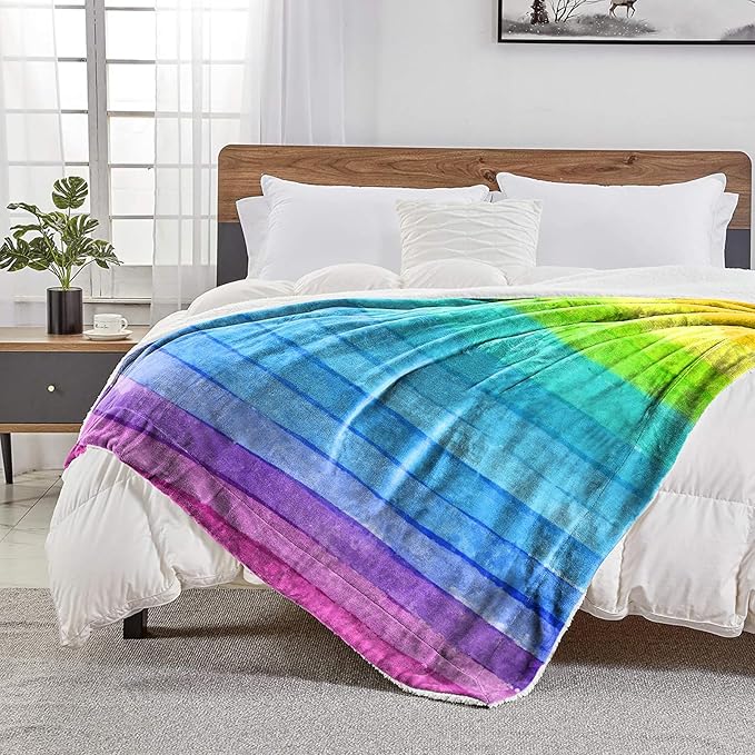 Ultra Soft Fleece Blanket- Lightweight & Warm Throw Blanket for Couch, Cozy Plush Sherpa Blanket for Adults Kids, Durable & Easy Care (Rainbow, 50x60 in)