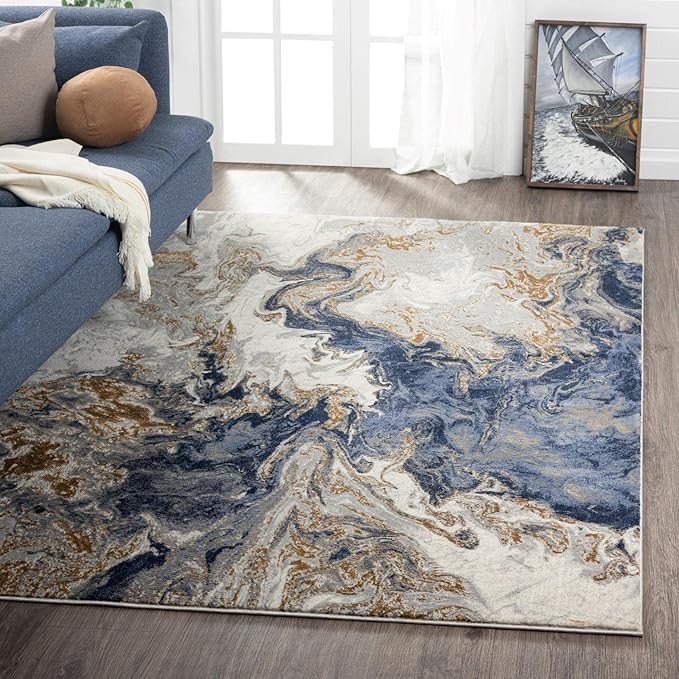LUXE WEAVERS Marble Swirl Abstract Area Rug, Blue 4x5