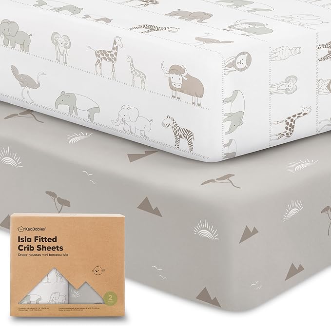 KeaBabies 2-Pack Baby Crib Sheets for Boys, Girls - 52x28 Viscose Derived from Bamboo Toddler Bed Sheets Neutral, Fitted Crib Mattress Cover for Standard Baby Bedding, Soft & Cozy (Savannah)