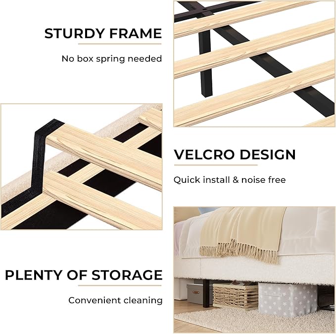 FULL Upholstered LED Bed Frame with Storage Drawers Girls Bed with flower Headboard Lamb Velvet Princess Platform Bed Frame for Kids/Girls Strong Wood Slat Support,No Box Spring Needed,Easy Assembly