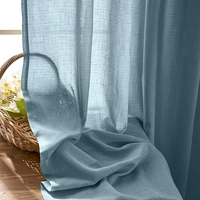 jinchan Blue Linen Blend Curtains 96 inch Length 2 Panels for Bedroom Living Room, Floor to Ceiling 50 inch Wide Farmhouse Drapes with Rod Pocket Back Tab(50W x 96L, Blue)