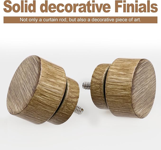 2 Pack Weathered Wood Grain Curtain Rods for Windows 72 to 144 Inches 1" Diameter Heavy Duty Window Curtain Rod Adjustable with Solid Finials for Living Room Bedroom Kitchen Farmhouse Outdoor