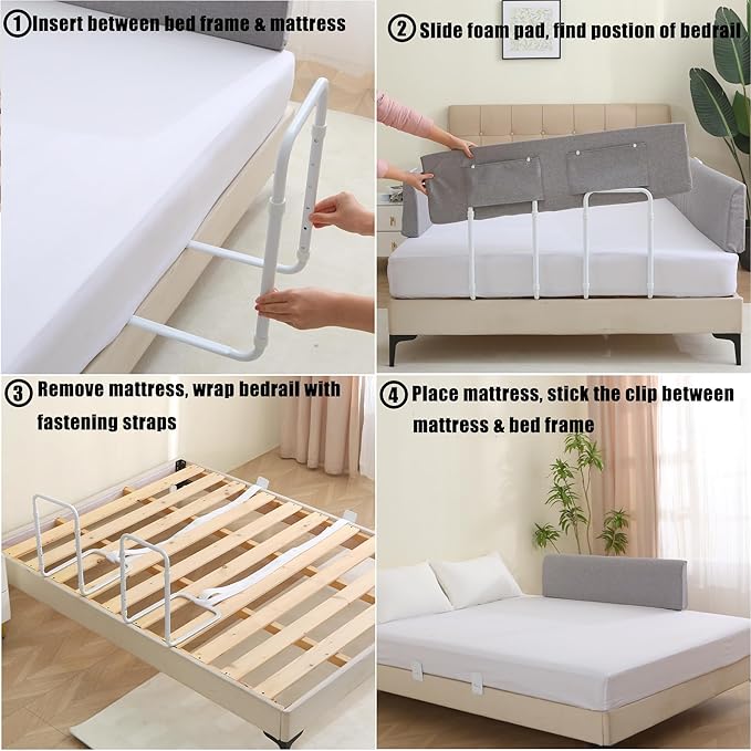 Bed Guard Rail for Toddlers, 74.8inch Foam Padded Side Rails for Queen King Twin Full Size Bed, Bedrail for Toddler Safety, Bed Railing