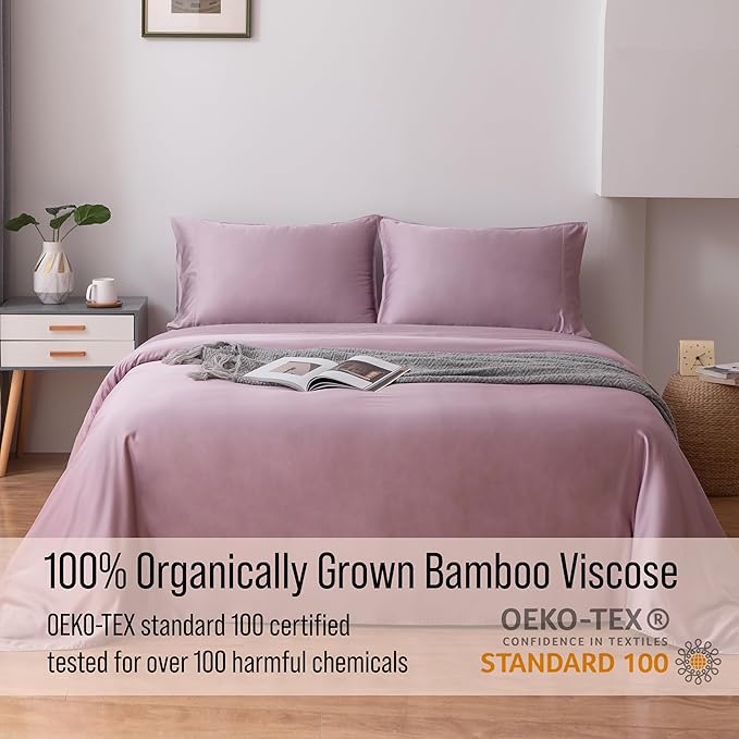 Bella Coterie Luxury Bamboo Viscose Twin XL Size Sheet Set | 100% Organically Grown | Ultra Soft | Cooling for Hot Sleepers | 18" Deep Pocket [Lilac]