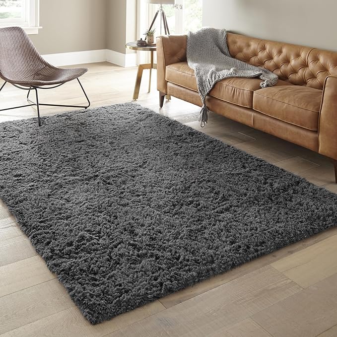 Ophanie Rugs for Living Room, Upgrade Non-Slip Fluffy Soft 5x8 Area Rug, Shag Large Fuzzy Plush Carpets for Bedroom Grey, Shaggy Gray Kids Boys Girls Dorm Nursery Home Decor Aesthetic