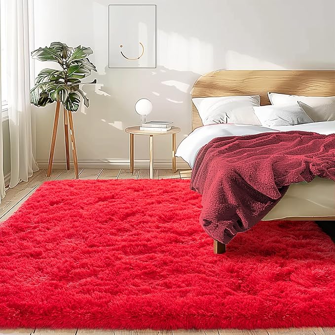 Area Rug 6x9 for Living Room Anti Slip - Fluffy Rug for Bedroom Washable - 6 by 9 Carpet Fuzzy Rugs Indoor Red