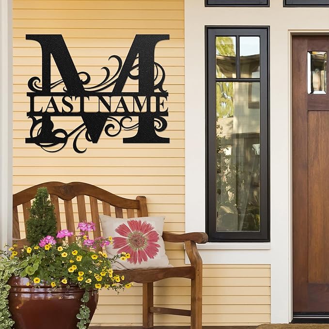 LULLBABYMALL Custom Metal Signs - Last Name Sign, Split Letter Monogram, Letter M, Family Name Wall Art, Outdoor Metal Signs, Personalized Wedding Gift