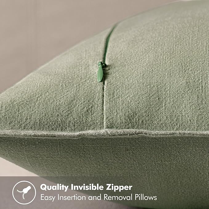 MIULEE Decorative Linen Pillow Covers 20x20 Inch Sage Green Boho Farmhouse Neutral Couch Throw Pillows for Bed Pack of 2 Accent Modern Pillowcase Summer Sofa Livingroom Home Decor