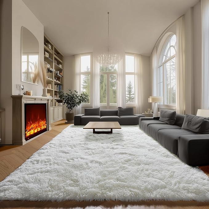 ONASAR Cream White Area Rugs 9x12 Living Room, Ivory Large Fluffy Shag Bedroom Rug, Washable Soft Plush Thick Shaggy Big Floor Carpet for Kids Boy Girls Teen Dorm Nursery Indoor Home Decor Aesthetic