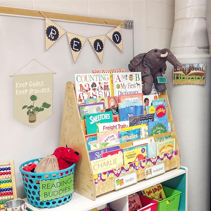 Plant Classroom Decor, Keep Going Keep Growing Motivational Linen Canvas Banner, Growth Mindset Mental Health Wall Hanging Pennant Flag Banner for Classroom Playroom Homeschool Decor, 15x11in