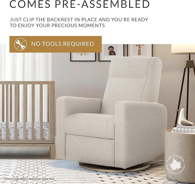 Nelly Modern Nursery Chair Glider Recliner with 180° Swivel - Cozy Motorized Reclining Nursing Chair with USB Ports, Gentle Motion, Hybrid Memory Foam, Lumbar Support (Heather Pearl/Arlo Fabric)