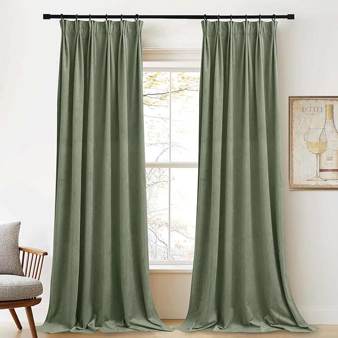 StangH Sage Green Velvet Curtains 84 inches 2 Panels - Thermal Insulated Light Blocking Privacy Drapes for Bedroom/Living Room/Dining Room/Home Office, W52 x L84