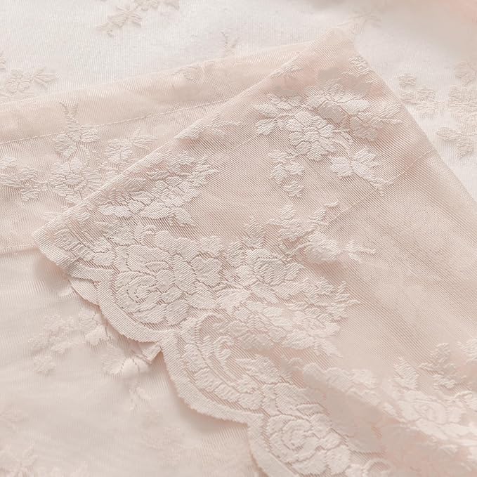 Blush Pink Lace Curtains 36 Inch Length, 2 Panels, W42 x L36 Inch Each, Country Rustic Floral Coquette Lace Cafe Curtains for Kitchen Window, Rod Pocket Privacy Short Sheer Curtain for Small Windows