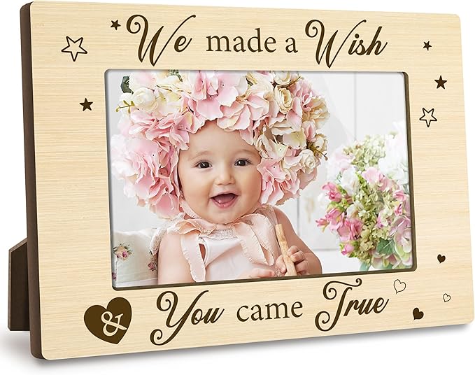 First Christmas Baby Picture Frame - Gender Reveal Decorations and Baby Shower Gifts for New Mom Grandparent Pregnancy Announcement Newborn Nursery 4 X 6 Inch Natural Wood Picture Frame - A15