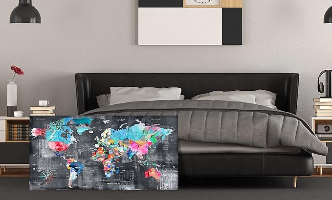 ZHAOSHOP Teal Wall-Art for Living Room - World Map Wall Decor - Large World Map for Wall Ready to Hang Size 59" x 29"…