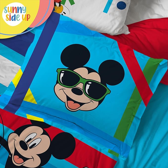 Sunny Side Up Disney Mickey Mouse Full Comforter Set - 7 Piece Kids Bedding Includes Comforter, Sheets & Pillow Cover - Super Soft Microfiber Bed Set