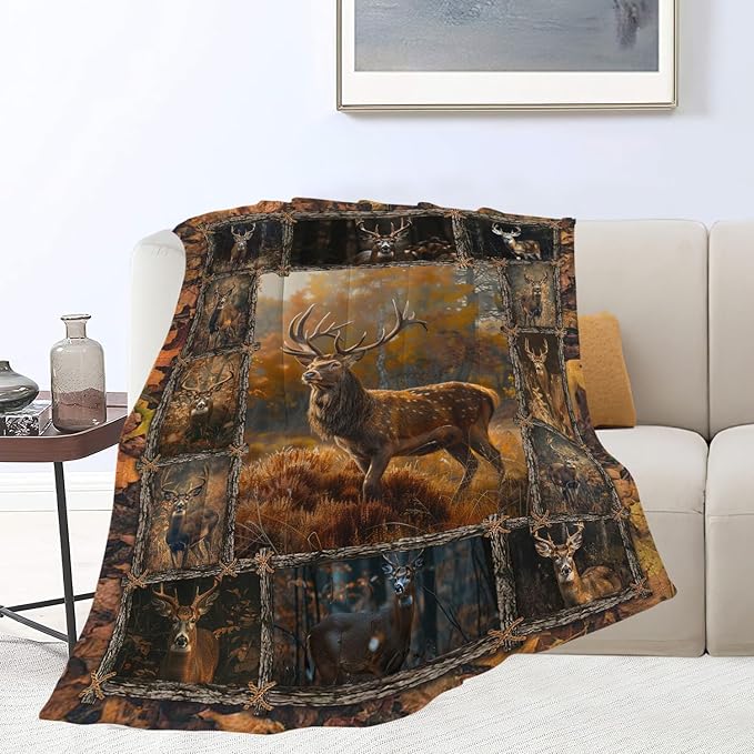 Deer Blanket Elk Throw Blanket Wildlife Animals Flannel Stuff Merch Cozy Decor Fleece Plush Fuzzy Warm Soft Lightweight Bedding Gifts for Hunting Lover Women Men Girl Boy Couch 50"X40"