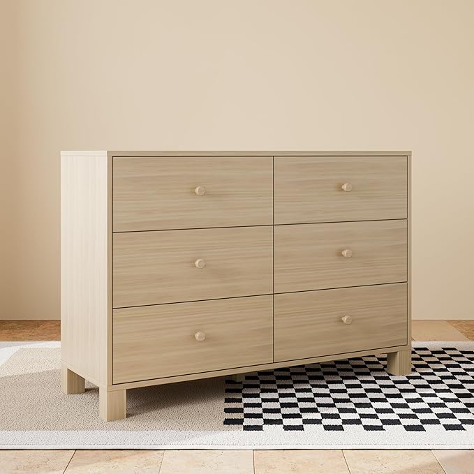 Storkcraft California 6 Drawer Double Dresser (Driftwood) – GREENGUARD Gold Certified, Spacious Storage Organizer for Kids’ Room, Safety Interlocking Drawer System