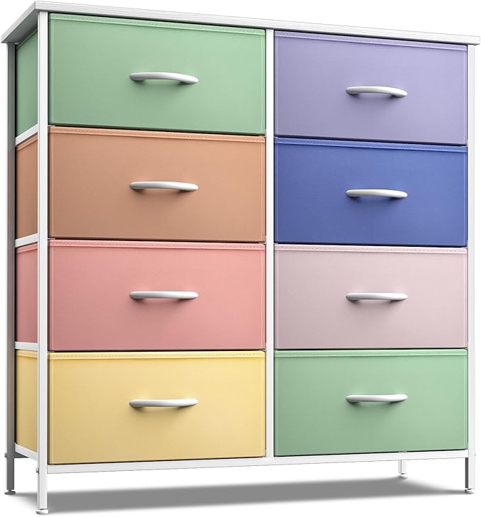 Sorbus Kids Dresser with 8 Drawers - Furniture Storage Chest Tower Unit for Bedroom, Hallway, Closet, Office Organization - Steel Frame, Wood Top, Tie-dye Fabric Bins (Pastel 2)
