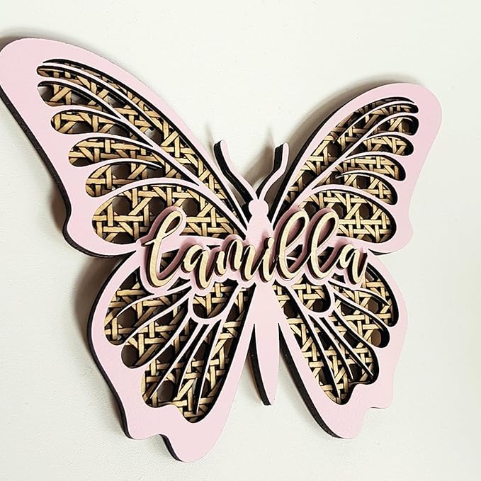 Personalized Butterfly 3D Name Sign, Custom Boho Wood Personalized Name Sign, 3D Wooden Layered Handmade Letter Wall Decor for Nursery or Child's Bedroom, Girl or Boy's Birthday Gift