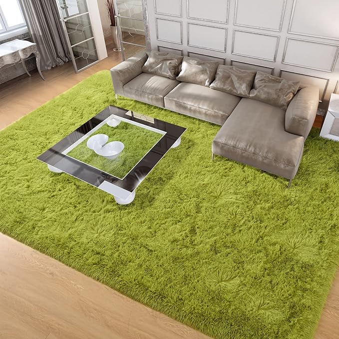 Merelax Soft Modern Indoor Shaggy Area Rug for Bedroom Livingroom Dorm Kids Room Home Decorative, Non-Slip Plush Fluffy Furry Fur Rugs Comfy Nursery Accent Floor Carpet 8x10 Feet, Green