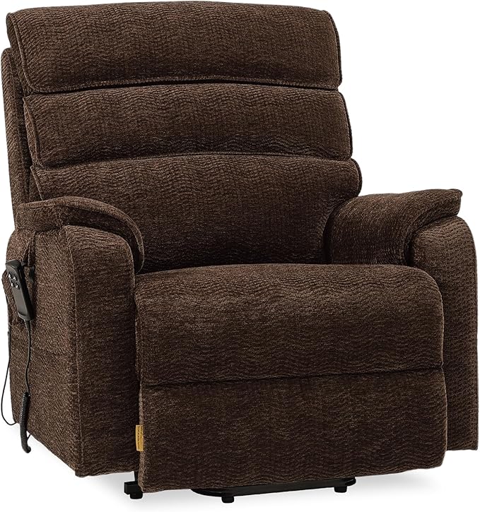 DYNOX 500lbs Big Man Lift Chair, Extra Large Wide Oversized Tri-Motor Power Lift Recliner for Elderly with Heat & Massage (9398, Chenille, Brown)