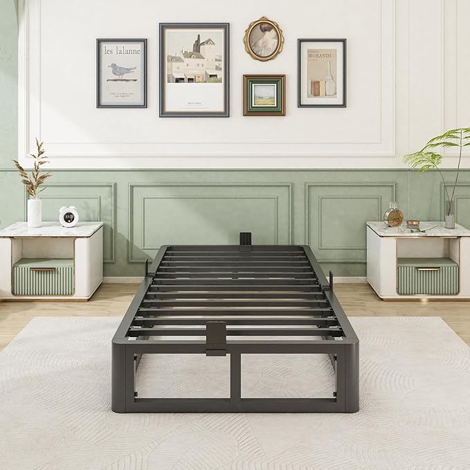 Upgrade Anti Bending and Round Corner Legs 10 inch Metal Twin Bed Frame 3500 LBS Heavy Steel Slats Support Platform Bed Frames No Box Spring Needed Platform Noise Free Easy Assembly