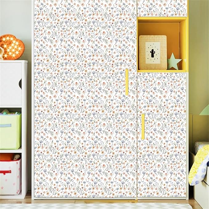 Boho Floral Wallpaper Wildflower Wall Paper Small Flower Wall Stickers Decor Botanical Floral Leaf Decals Peel and Stick Cute Flower Wallpaper for Kid Baby Room Girl Bedroom Decor
