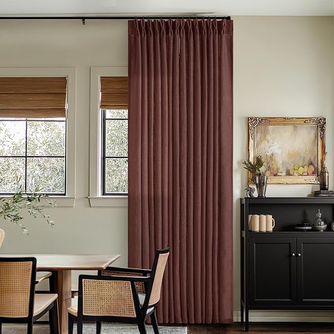 Dark Terracotta 80 Inch Pinch Pleated Linen Curtains 2 Panel Set for Living Room Thick Linen Drapes 80 Inches Long Pinch Pleat Drapes Semi Sheer Curtain for Dining Bedroom Office Maroon Red Brown