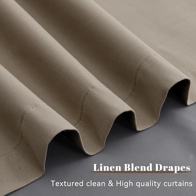 Guken Light Camel Linen Room Darkening Curtains 90 Inches Long 2 Panel Set Blackout Home Divider Thermal Insulated Privacy Back Tab Curtains Hooks Textured Light Tan Living Room Bedroom 52x90
