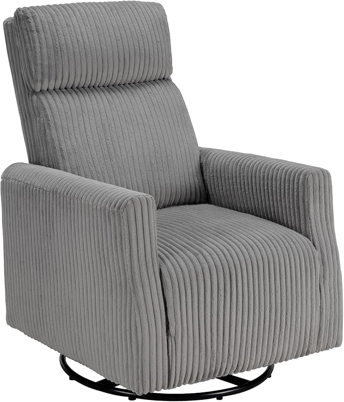 CANMOV Swivel Rocker Chair for Nursery, Swivel Accent Chair with High Back and Arms, Corduroy Glider Chair for Living Room Bedroom Nursery, Grey