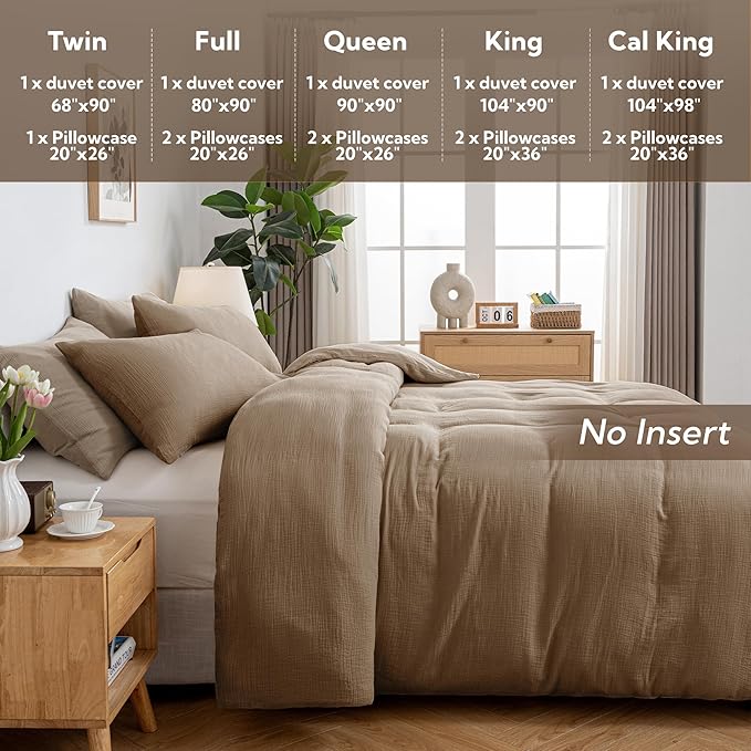 MILDLY Muslin Duvet Cover Twin - 100% Washed Cotton Linen Like Gauze Comforter Cover 2 Pieces Breathable & Lightweight for All Season