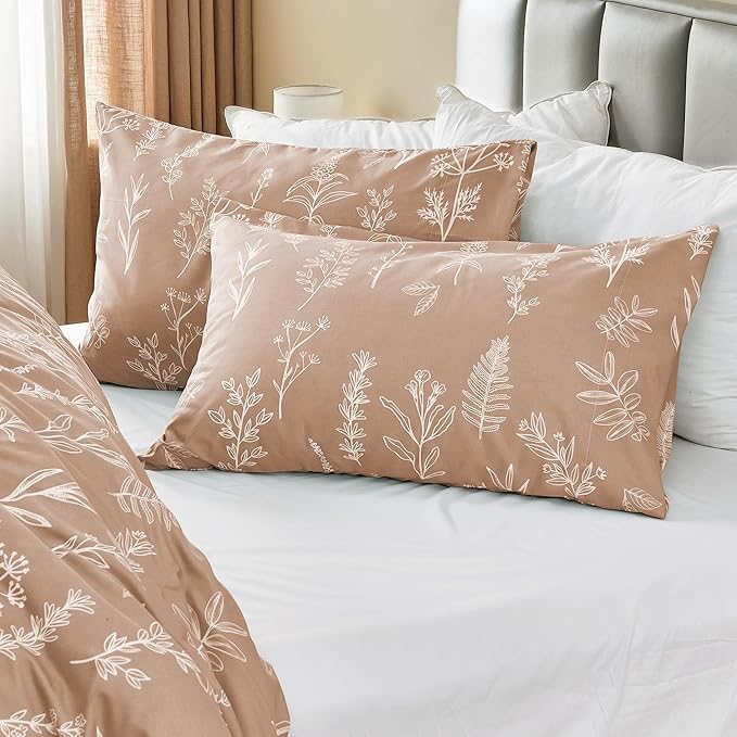 MUXHOMO Duvet Cover King Size, Reversible Floral Rosy Gold Duvet Cover Set with Zipper Closure, 3 Pieces Botanical Patterns Soft Microfiber Bedding Set (90"x104", 2 Pillow Cases 20"×36")