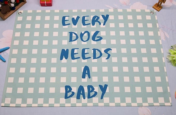 Boho Rectangular Banner Flag Wall Art Decor Gift for Baby Boy Kid,Nursery Boy Room Playroom Reading Room Front Decor-Every Dog Needs A Baby-Baby Present Shower,Birthday Christmas Gift