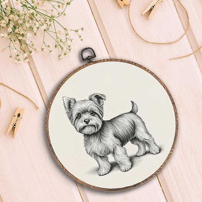 Vintage Yorkshire Round Wall Art Framed, Retro Weiner Dog Round Wall Decor, Yorkshire Weiner Dog Gifts Hanging Canvas Print Wall Sculpture for Bedroom Living Room Decor, 10x10 Inch