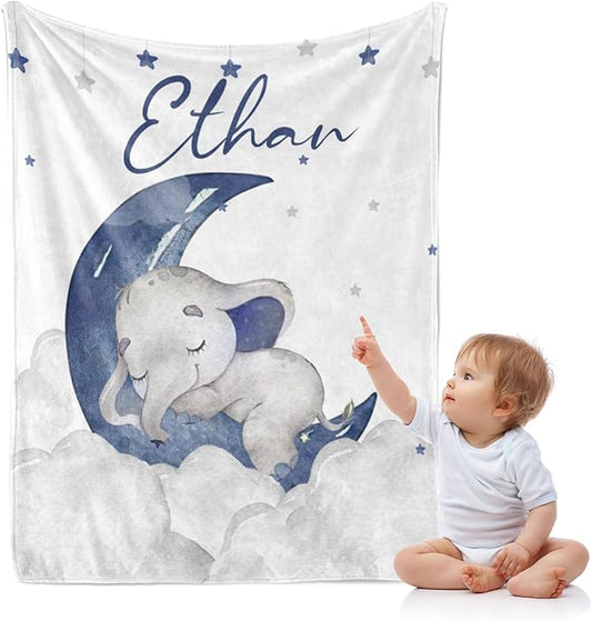 J&SBGFT Personalized Baby Blanket for Boys, Custom Blanket with Name, Receiving Blankets for Toddlers Kids, Nursery Stroller Crib Decor Throw 30"x40", Color 8