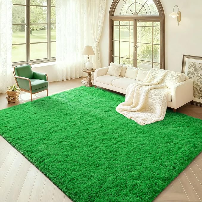 BENRON Green Fluffy Rugs for Living Room Bedroom 4x6, Soft Plush Fuzzy Shaggy Rugs for Kids Girls Boys Room Decor, Washable Indoor Floor Carpets
