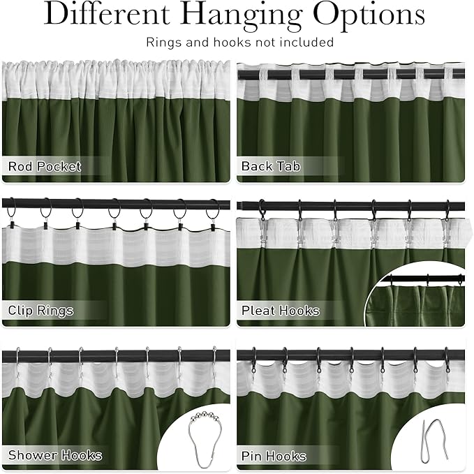 StangH Moss Green Velvet Curtains 84 inches Long, Back Tab Room Darkening Window Treatment Super Soft Thick Heavy Drapes for Bedroom Office, W52 x L84, 2 Panels