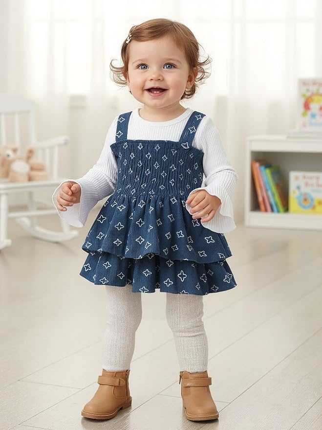 YOUNGER TREE Newborn Baby Girl Fall Winter Outfits Long Sleeve Romper Corduroy Overall Dress Infant Skirt Clothes Sets