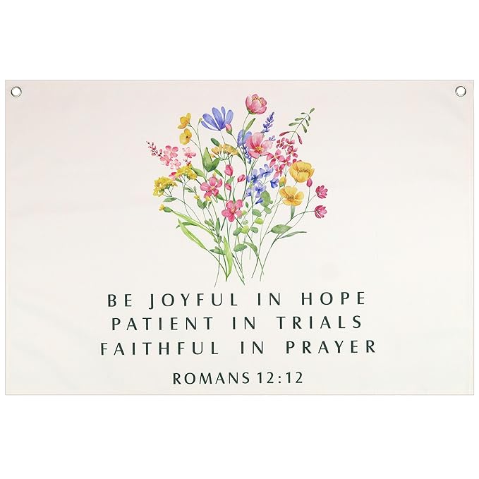 Christian Bible Verse Scripture Rectangular Banner Flag Sign Wall Art Gift for Kids Boys Girls-Nursery Baby Room Bedroom Reading Room Wall Decor-Baby Shower Baptism Christmas Gift-Be Joyful in Hope
