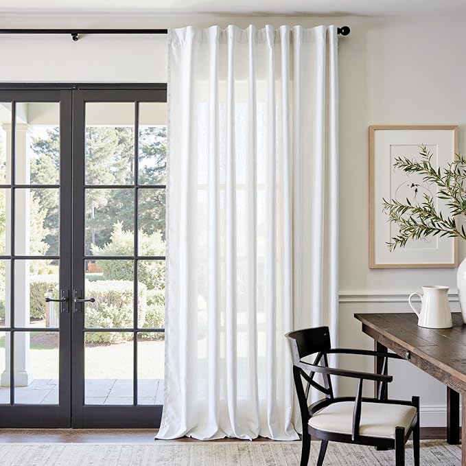 jinchan Linen Blend Curtain 108 inch Extra Long 1 Panel for Bedroom Living Room, Light Filtering 84 inch Wide Farmhouse Drape with Rod Pocket Back Tab(84W x 108L, Off White)