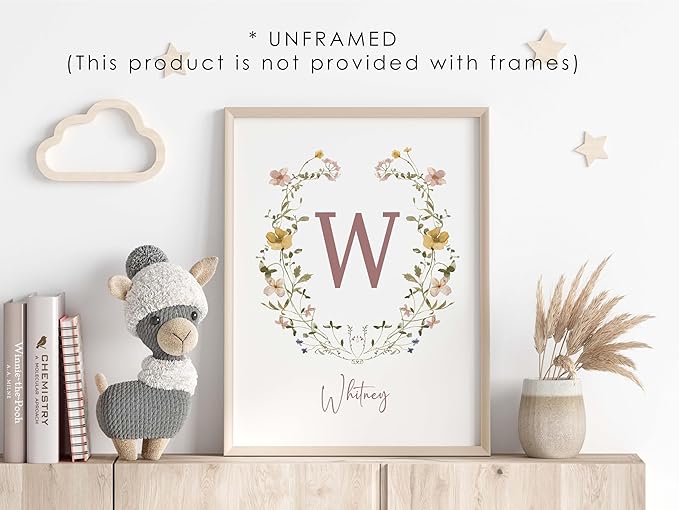 Personalized Name Flower Nursery Wall Art Prints, Crib & Nursery décor, Newborn Baby Girl Gift Present, Floral Baby Girl Room Pictures, Poster For Baby And Kids (3 Prints, Flower 3)